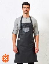Division Waxed Look Denim Bib Apron With Faux Leather 
